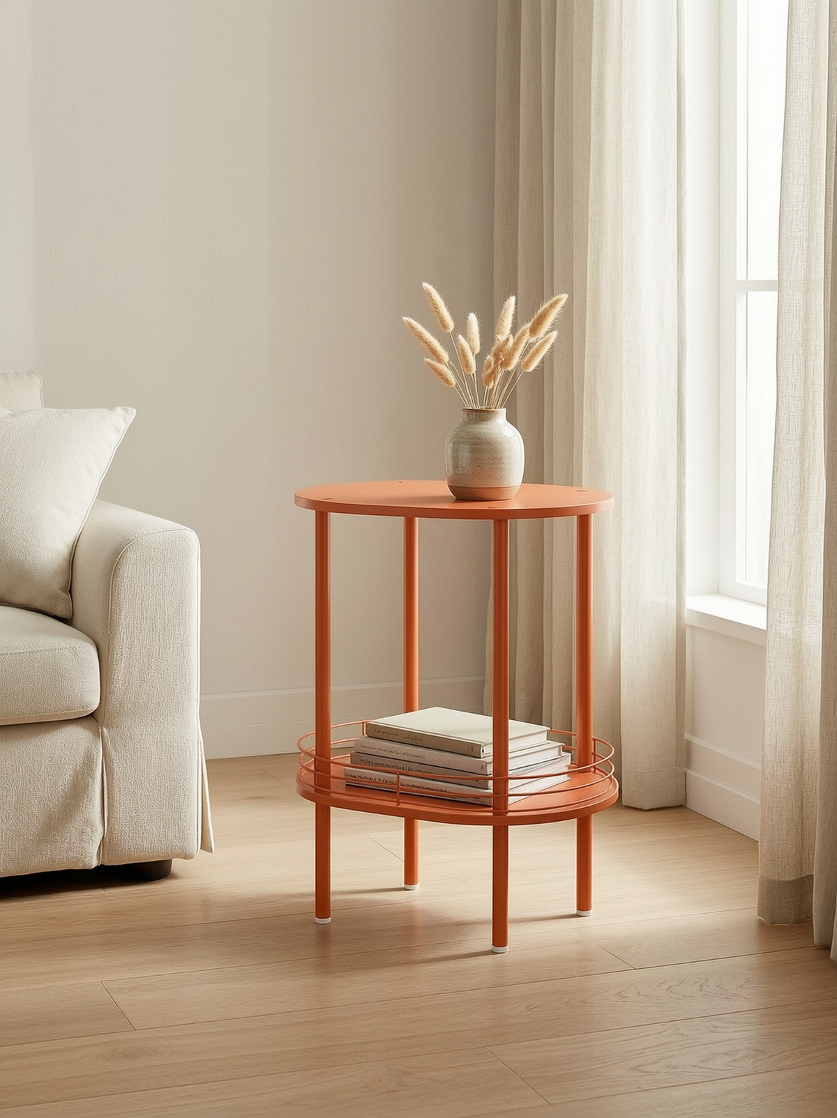 Oval Two-Tier Side Table, Orange