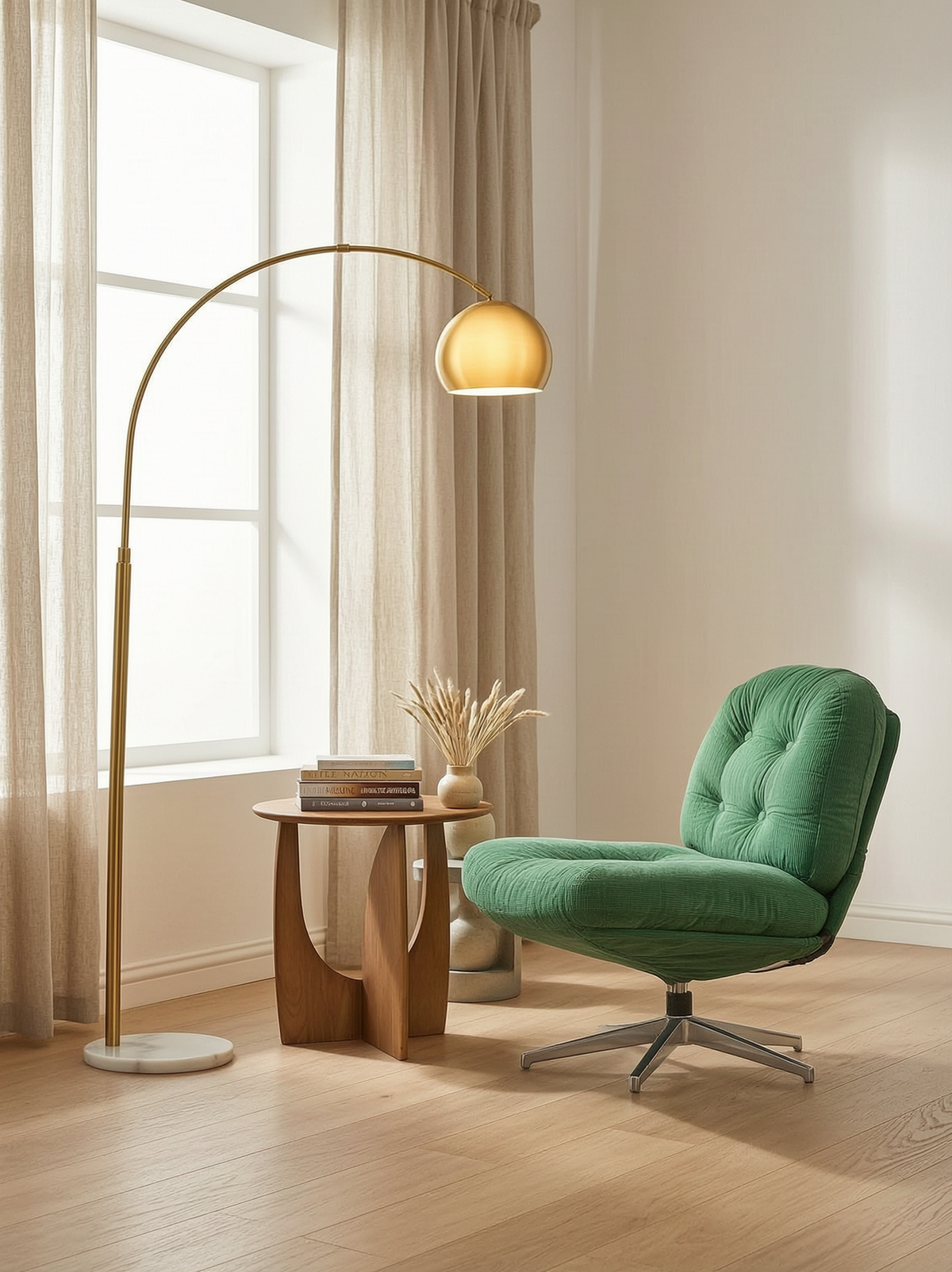 Gold Arc Floor Lamp with Marble Base
