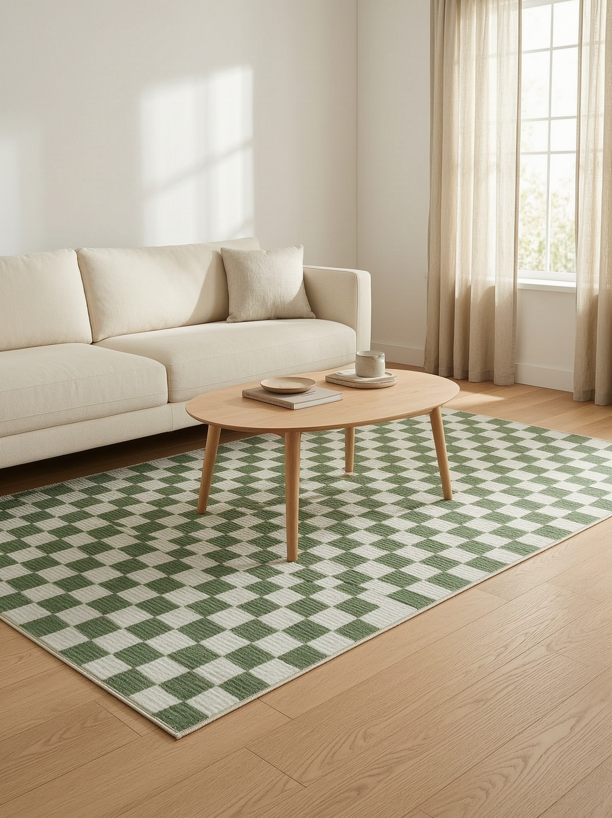 Green Checkered Rug, 5 x 7