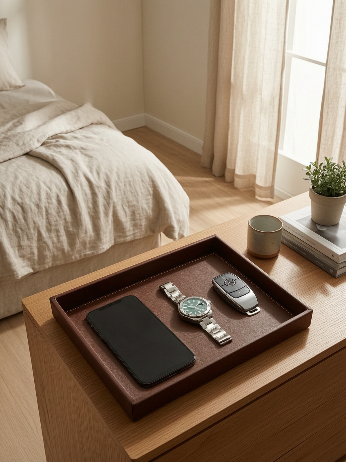Dark Brown Leather Valet Tray