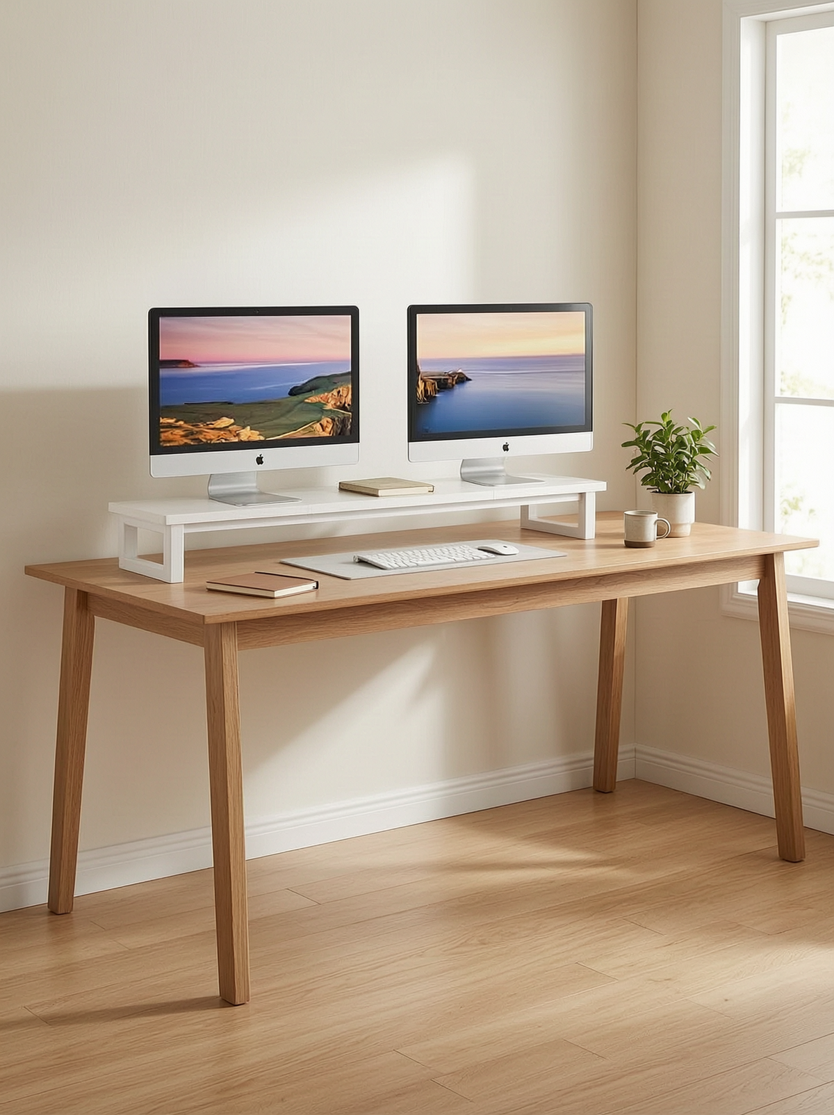 Wooden Dual Monitor Stand, 39 in
