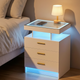 Glass-Top LED Nightstand with Wireless Charger, White