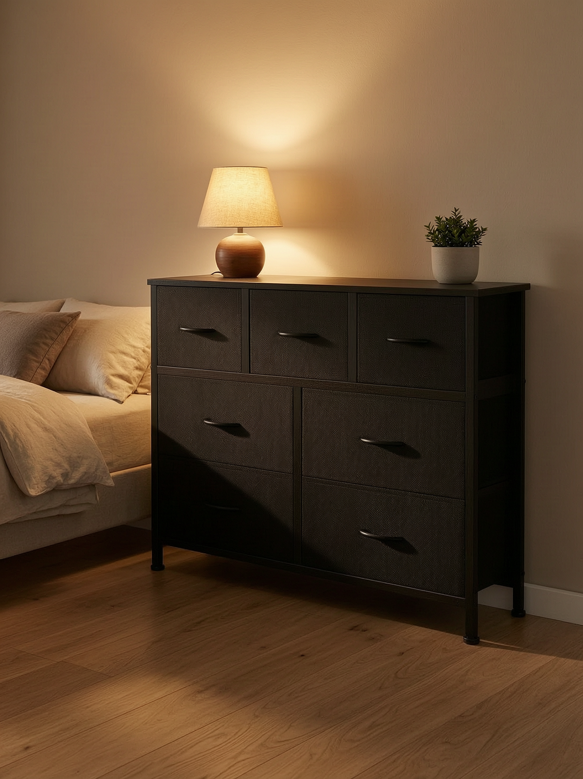 7-Drawer Fabric Dresser, Black