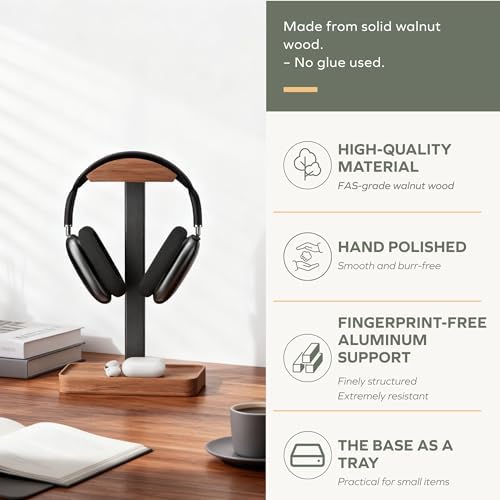 Solid Walnut Headphone Stand with Tray, photo 5