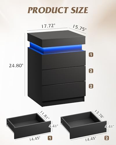 Smart RGB Nightstand with Sliding Top, Black, photo 4