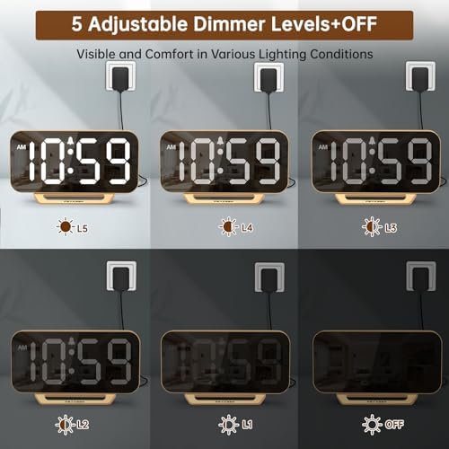 Slim Mirror Digital Alarm Clock, Gold, photo 5