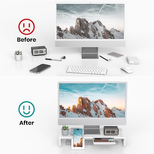 Foldable Monitor Riser with Drawer, White, photo 5