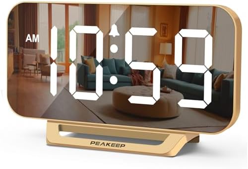 Slim Mirror Digital Alarm Clock, Gold, photo 2