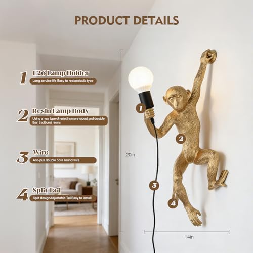 Gold Monkey Wall Lamp, photo 6