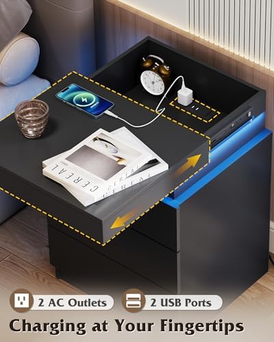 Smart RGB Nightstand with Sliding Top, Black, photo 6
