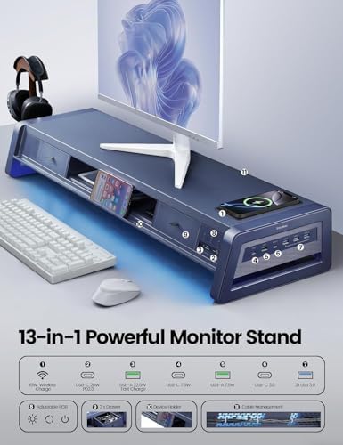 Vaydeer Dual Monitor Riser with Drawers, photo 5