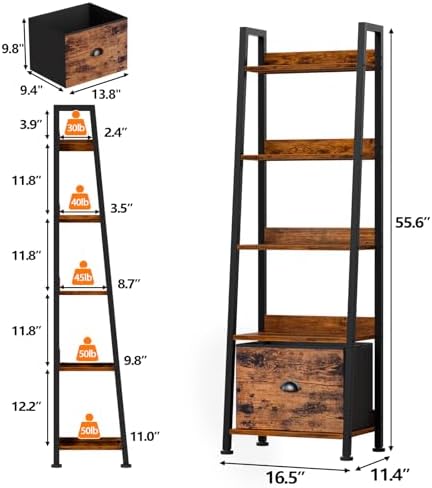 5-Tier Ladder Shelf with Fabric Drawer, photo 4