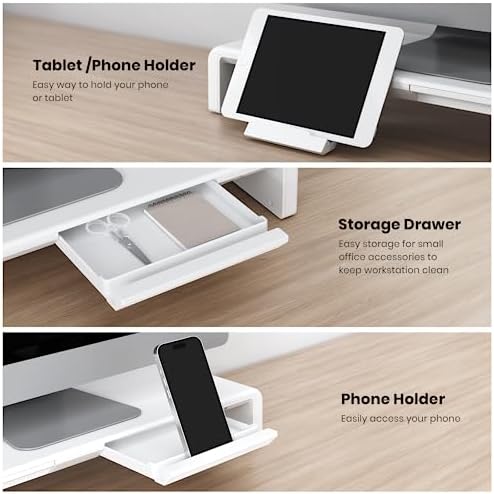 Foldable Monitor Riser with Drawer, White, photo 6