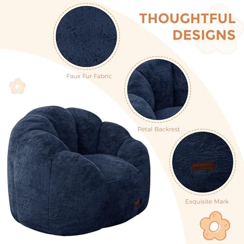 Kids Flower Bean Bag Sofa, Navy, photo 6