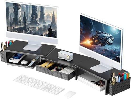 Dual Monitor Riser with Drawer & Pen Holders, photo 2