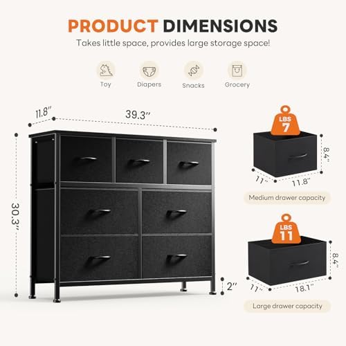 7-Drawer Fabric Dresser, Black, photo 4