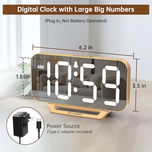 Slim Mirror Digital Alarm Clock, Gold, photo 3