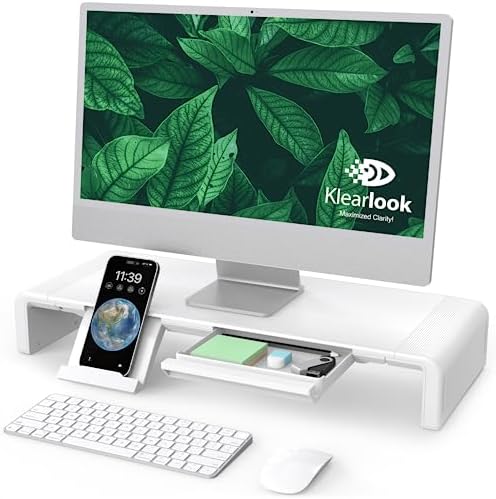 Foldable Monitor Riser with Drawer, White, photo 2