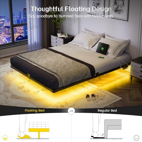 Full Floating Bed Frame with LED Lights, photo 4
