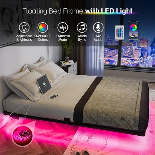 Full Floating Bed Frame with LED Lights, photo 6