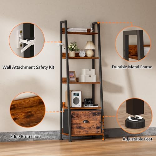 5-Tier Ladder Shelf with Fabric Drawer, photo 5
