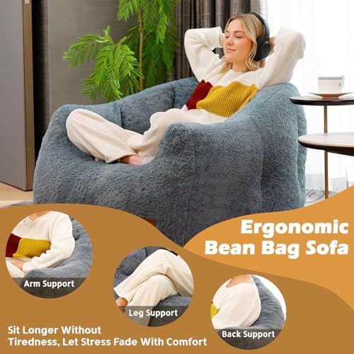 Giant Plush Bean Bag Chair, XL Navy, photo 4