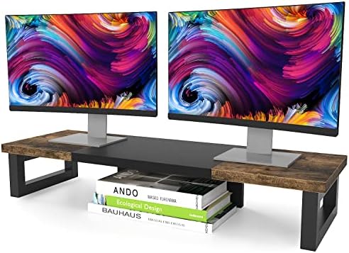 Wood & Steel Dual Monitor Stand, Rustic Brown, photo 2