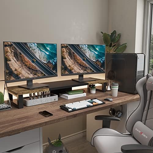 Wood & Steel Dual Monitor Stand, Rustic Brown, photo 6