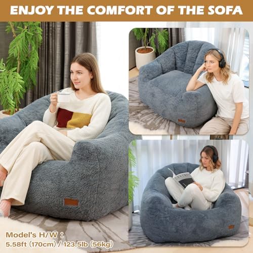 Giant Plush Bean Bag Chair, XL Navy, photo 7
