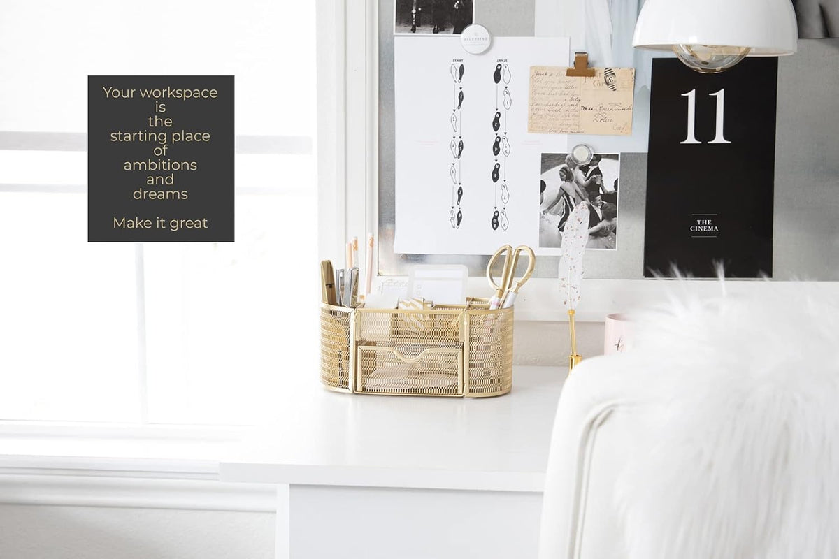 Gold Mesh Desk Organizer with Drawer, photo 3