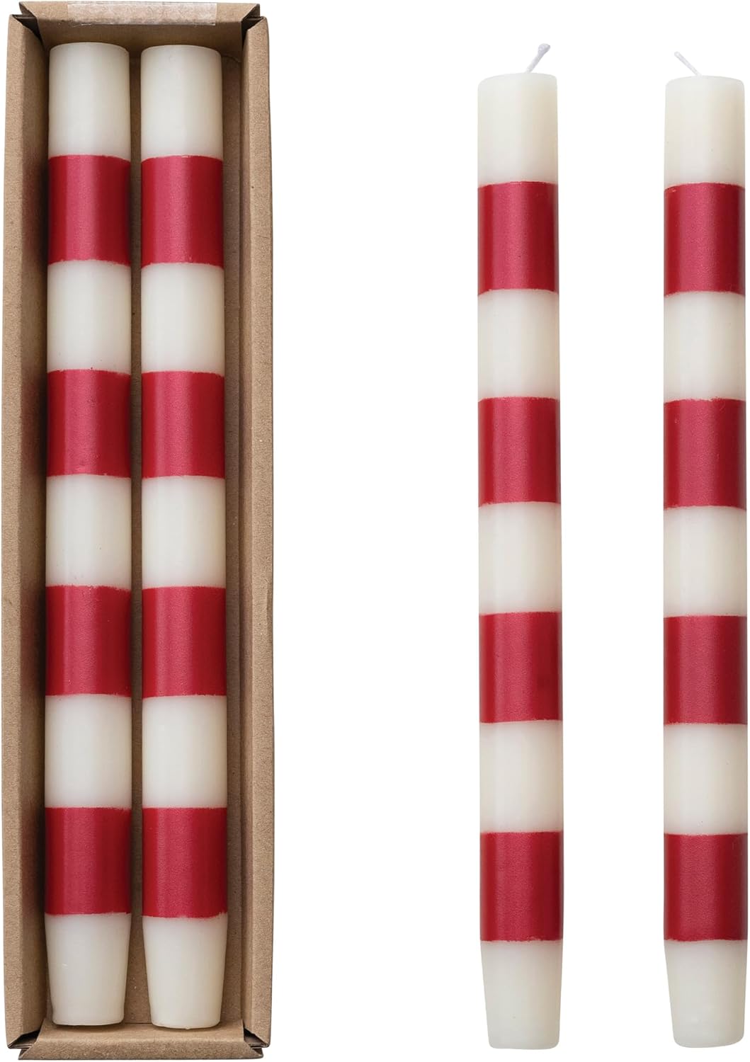 Striped Taper Candles, Red & Cream, Set of 2, photo 2