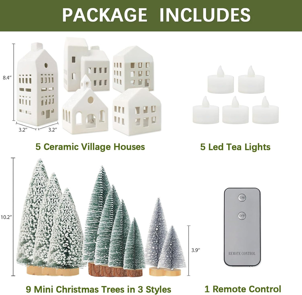 Lighted Ceramic Christmas Village, 5 Houses & 9 Trees, photo 3