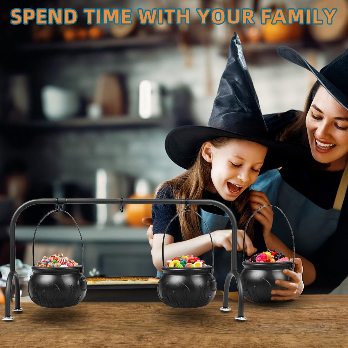 Witch Cauldron Candy Bowls on Rack, Set of 3, photo 7