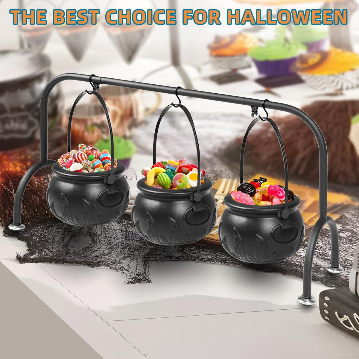 Witch Cauldron Candy Bowls on Rack, Set of 3, photo 6