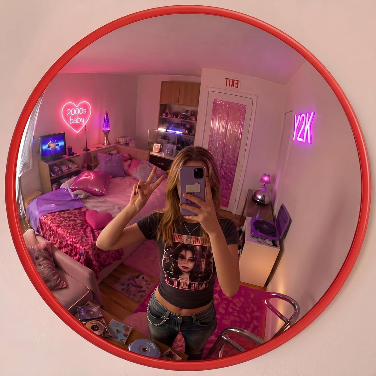 Red Y2K Convex Mirror, photo 2