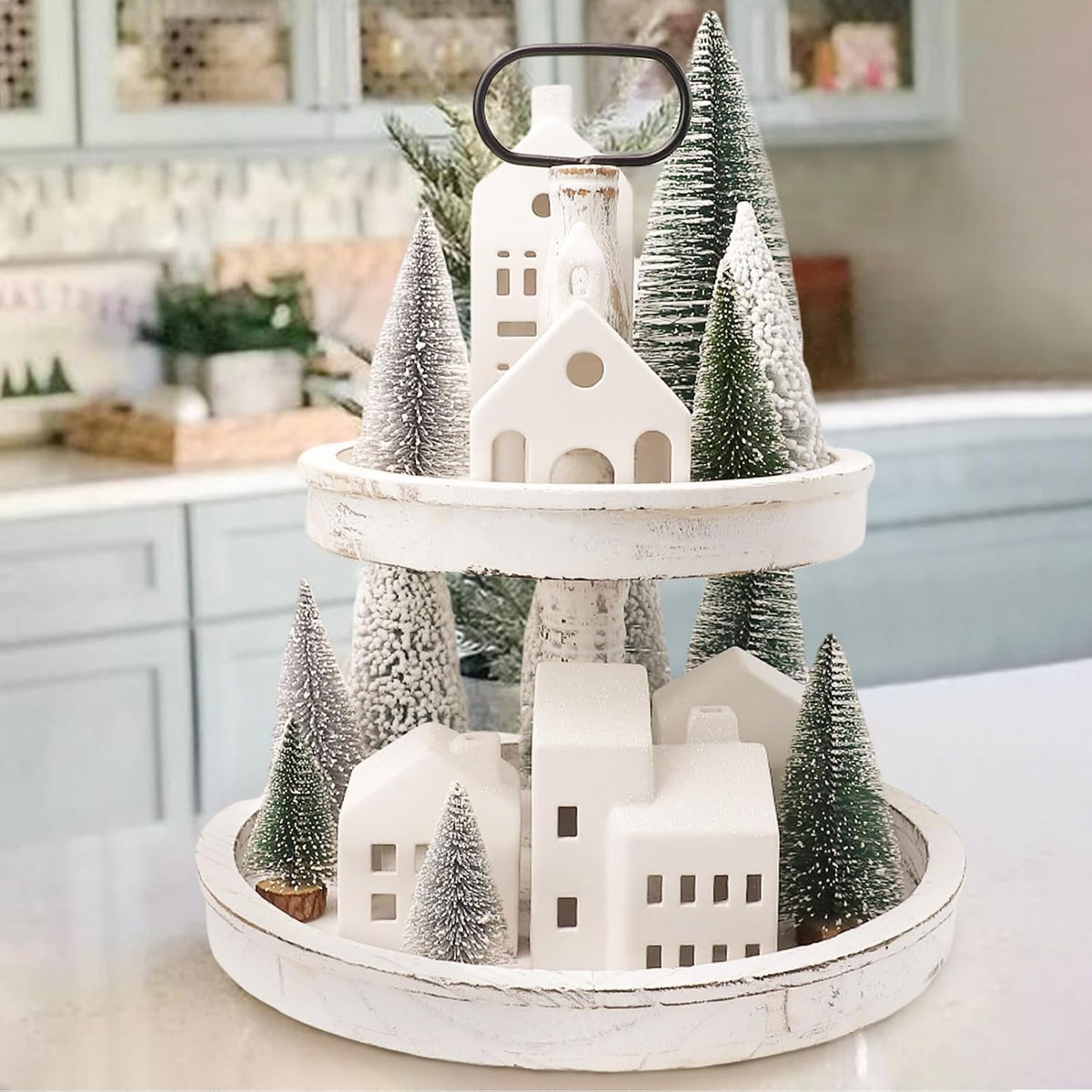Lighted Ceramic Christmas Village, 5 Houses & 9 Trees, photo 4