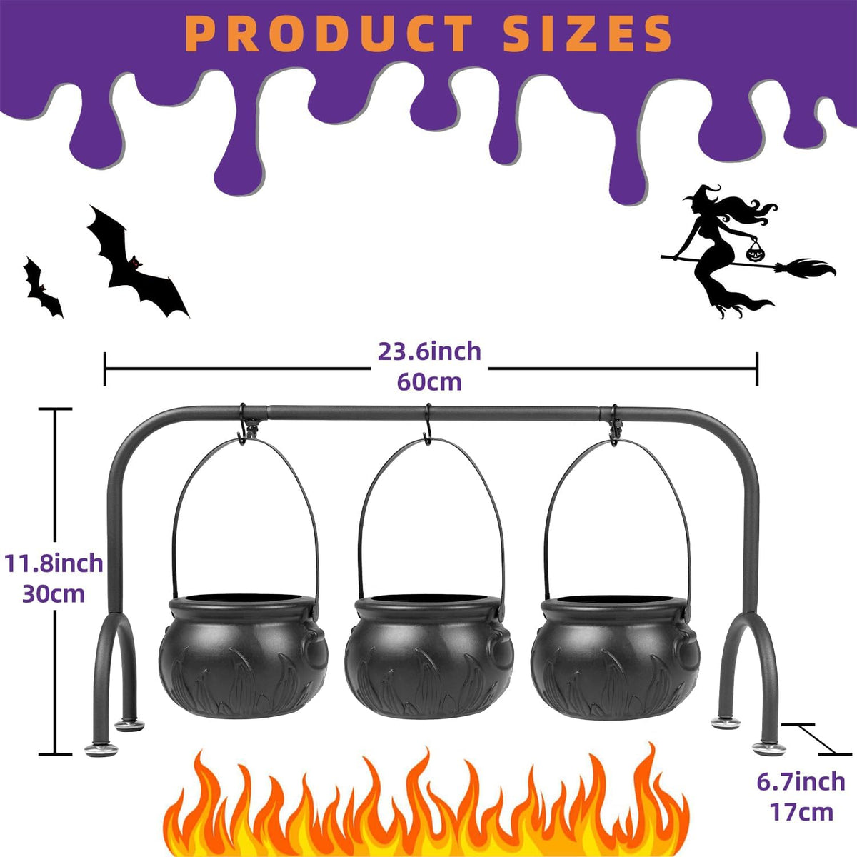 Witch Cauldron Candy Bowls on Rack, Set of 3, photo 3
