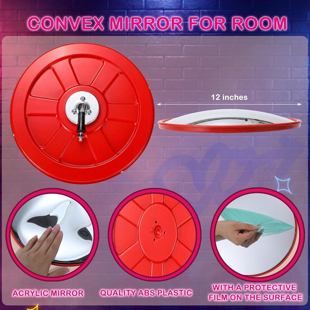 Red Y2K Convex Mirror, photo 4