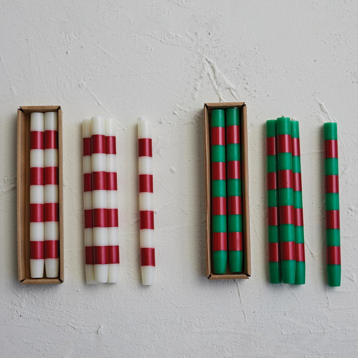 Striped Taper Candles, Red & Cream, Set of 2, photo 5