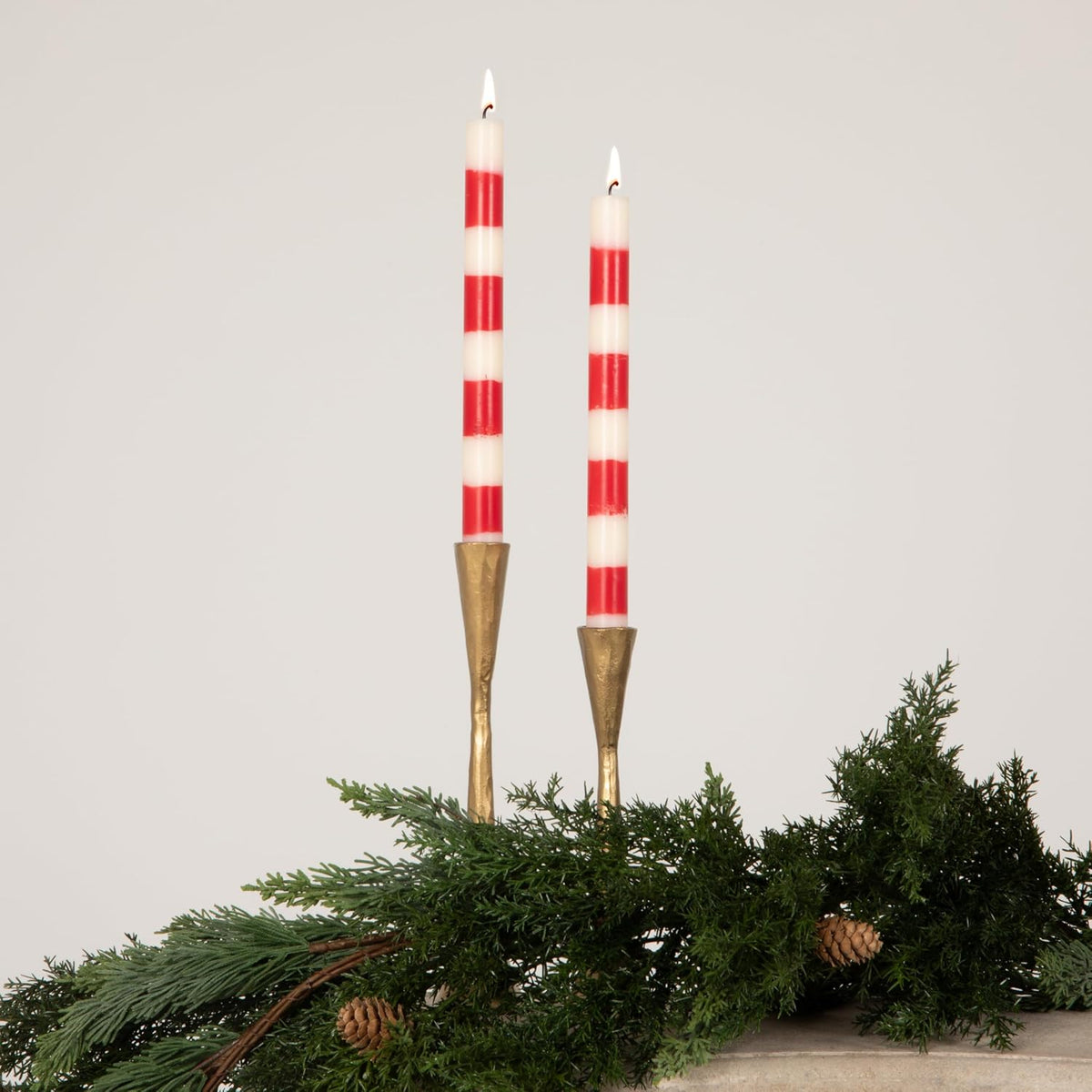 Striped Taper Candles, Red & Cream, Set of 2, photo 4