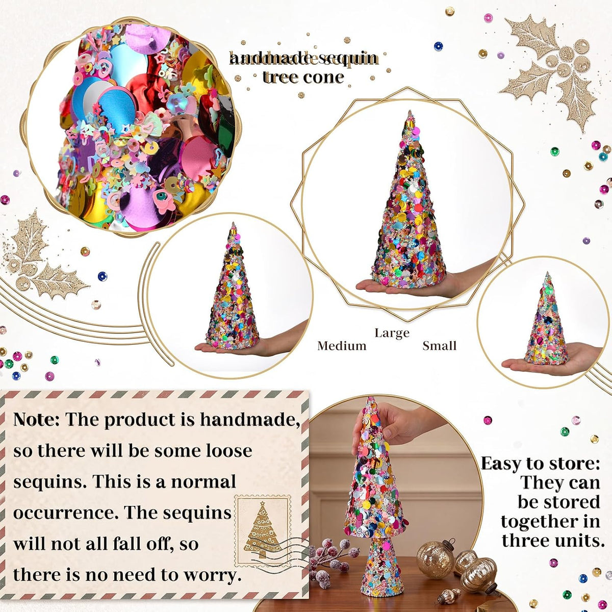 Sequin Cone Christmas Trees, Set of 3, photo 4