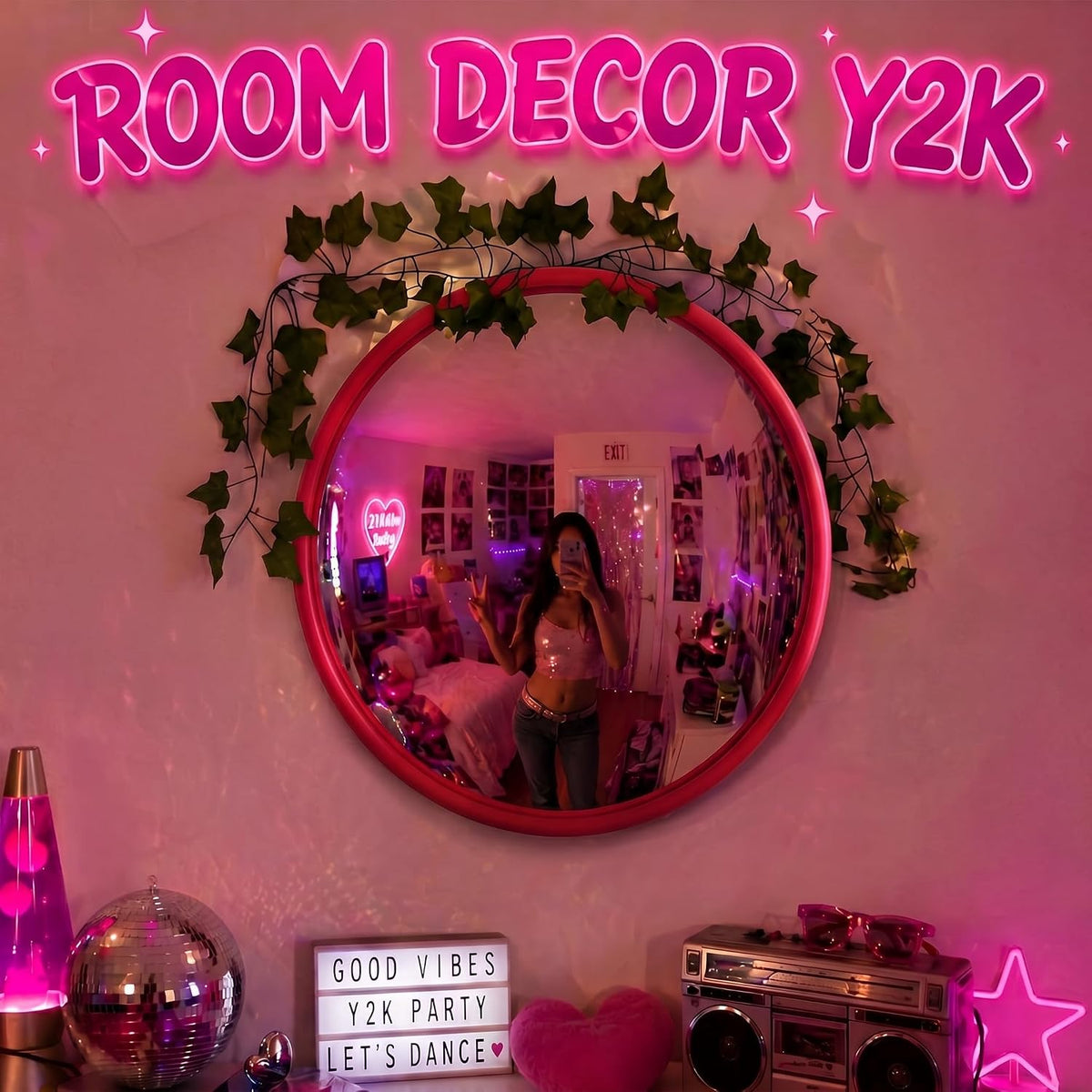 Red Y2K Convex Mirror, photo 3