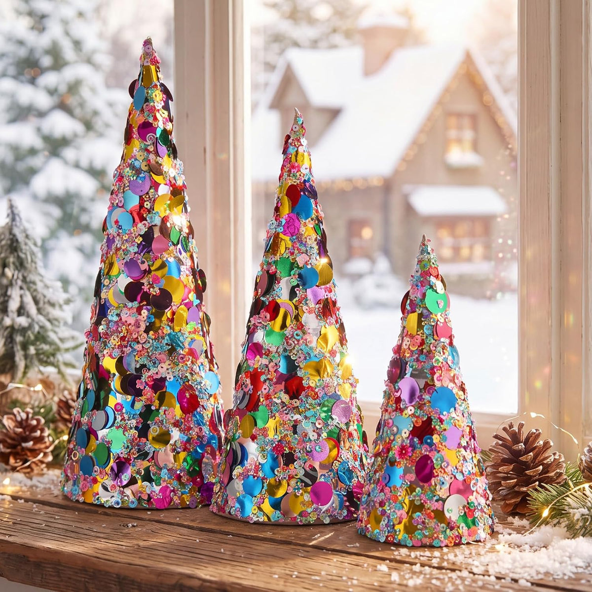 Sequin Cone Christmas Trees, Set of 3, photo 2