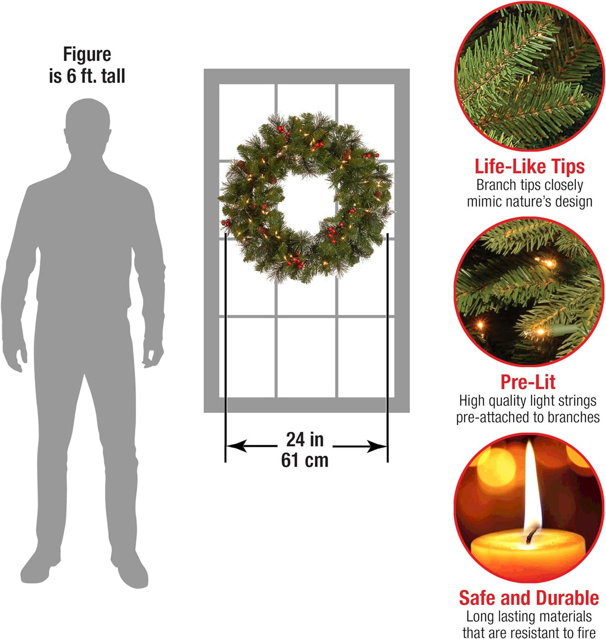 24 in Pre-Lit Spruce Christmas Wreath, photo 4