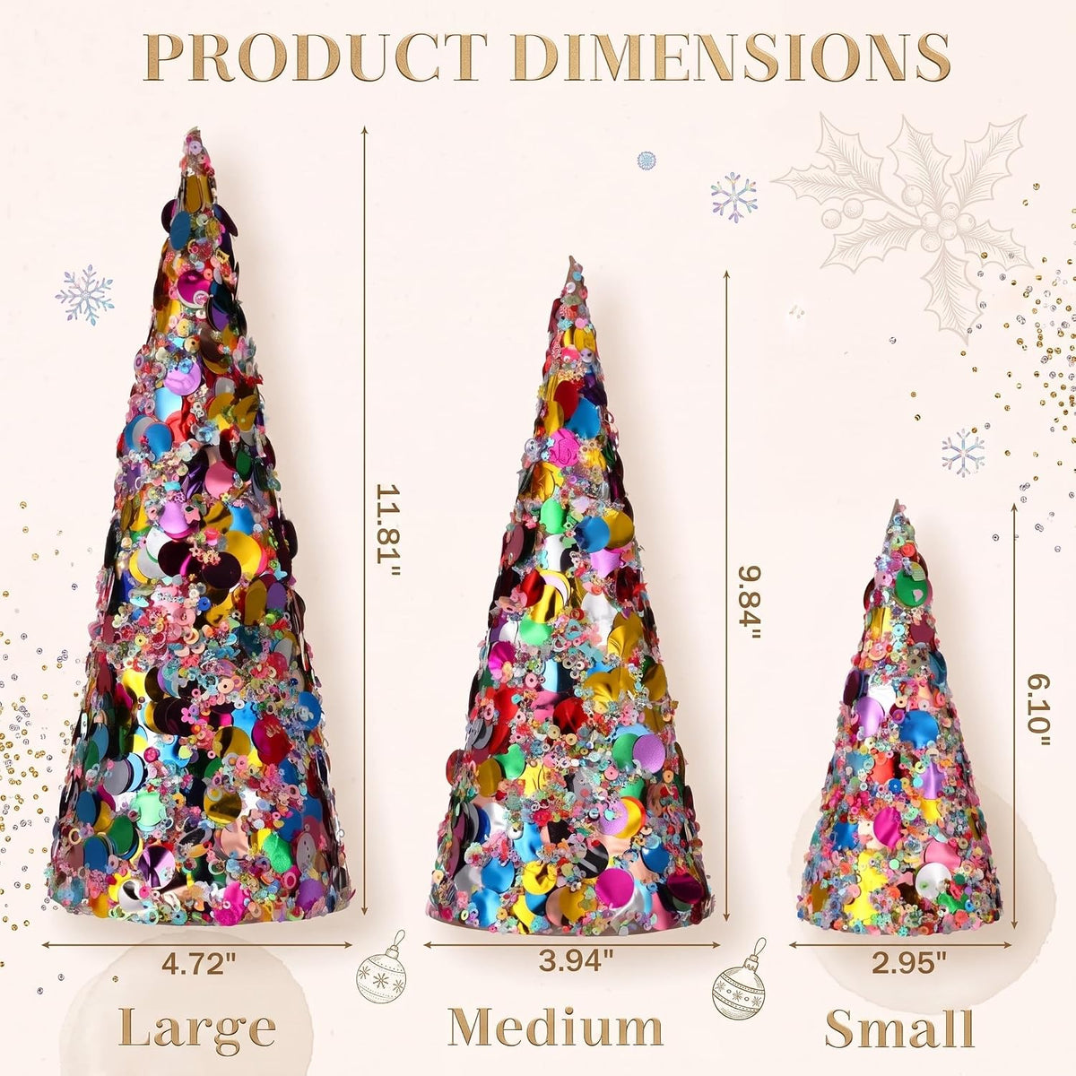 Sequin Cone Christmas Trees, Set of 3, photo 3
