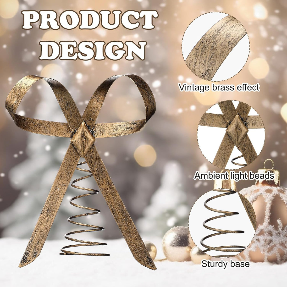 Brass Bow Christmas Tree Topper, 9.8 in, photo 4