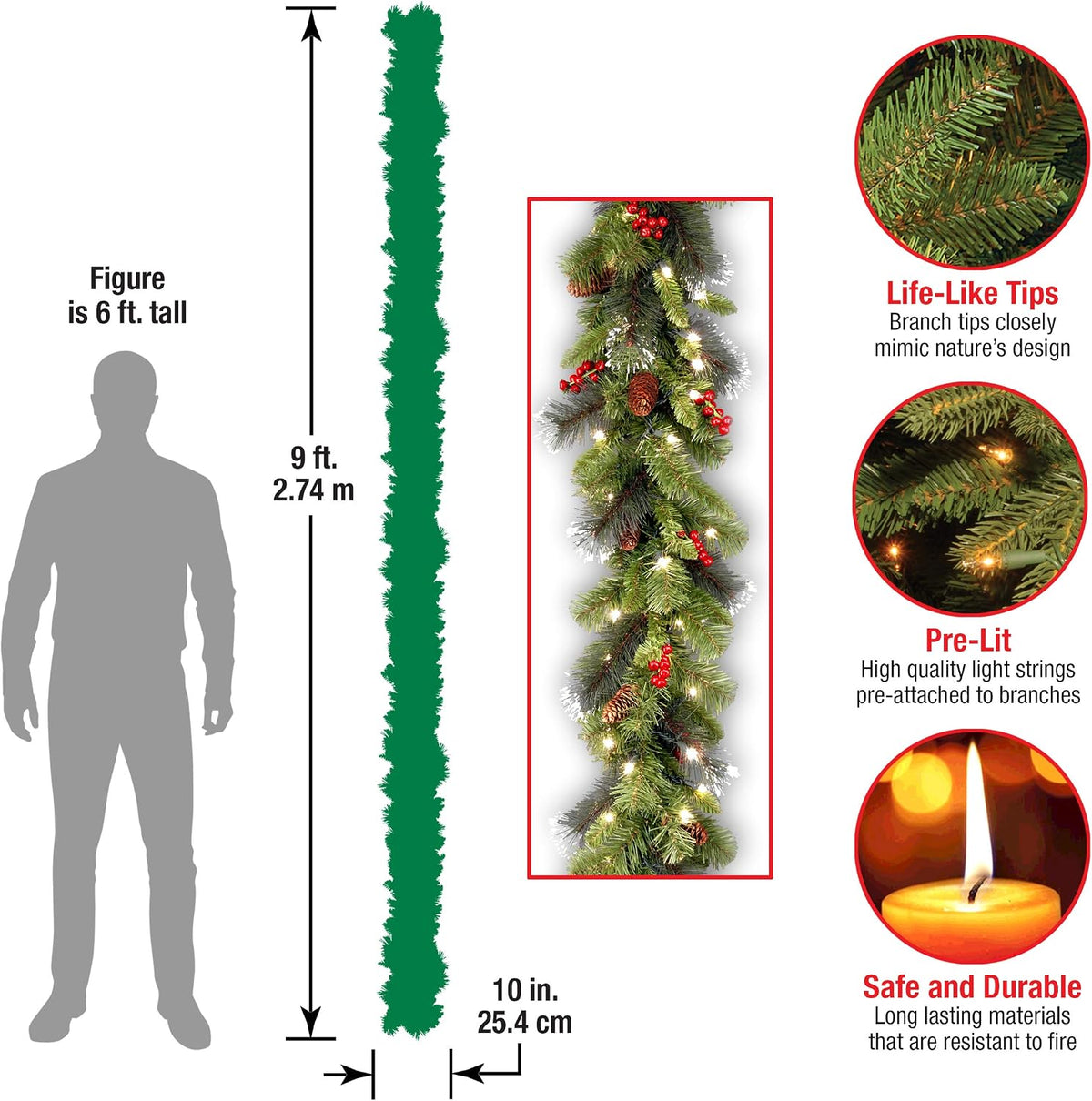 9 ft Pre-Lit Spruce Garland, photo 7
