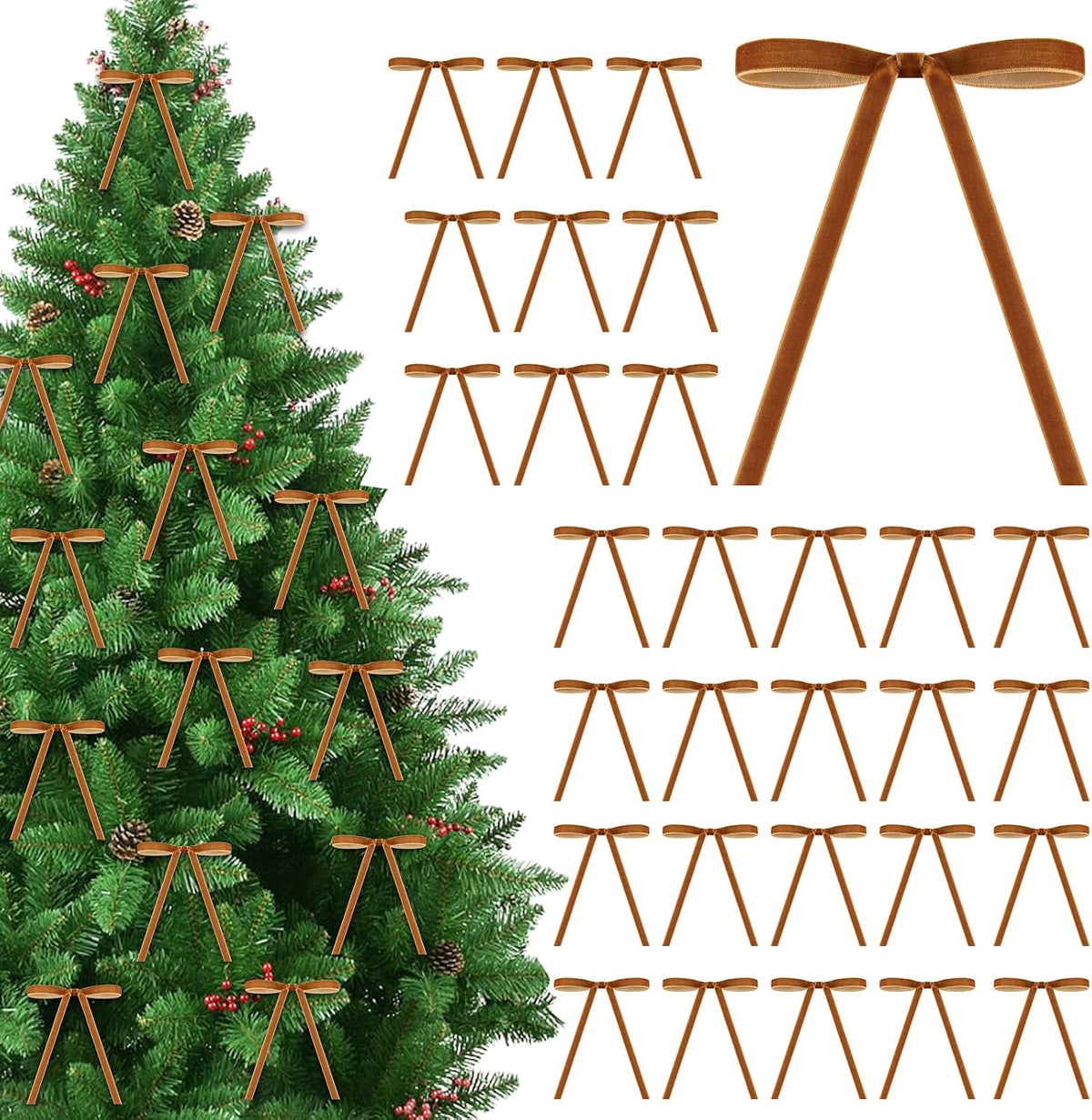 Velvet Christmas Bows, Khaki, 30-Pack, photo 2