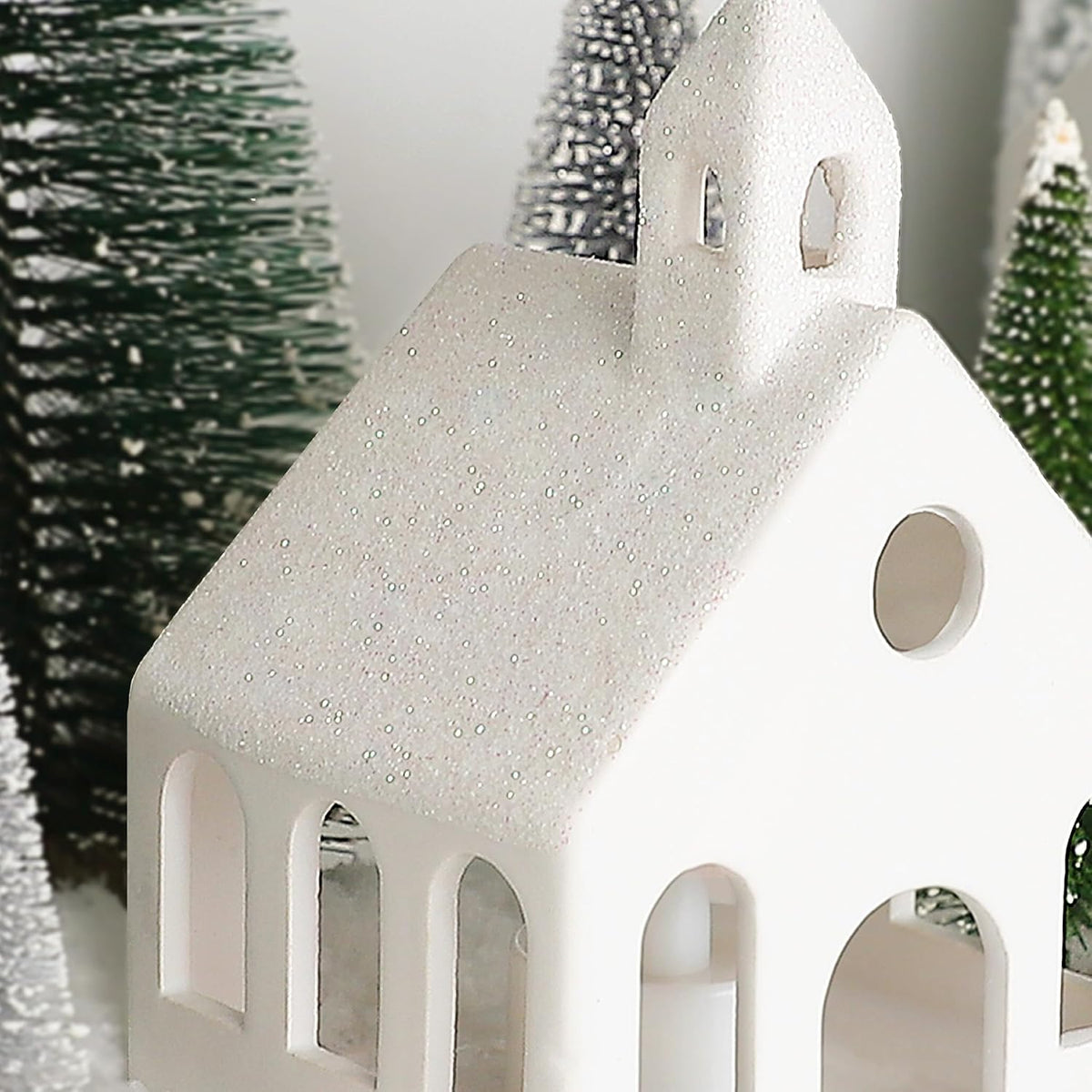 Lighted Ceramic Christmas Village, 5 Houses & 9 Trees, photo 6