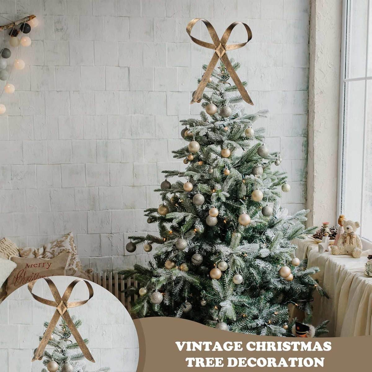 Brass Bow Christmas Tree Topper, 9.8 in, photo 6